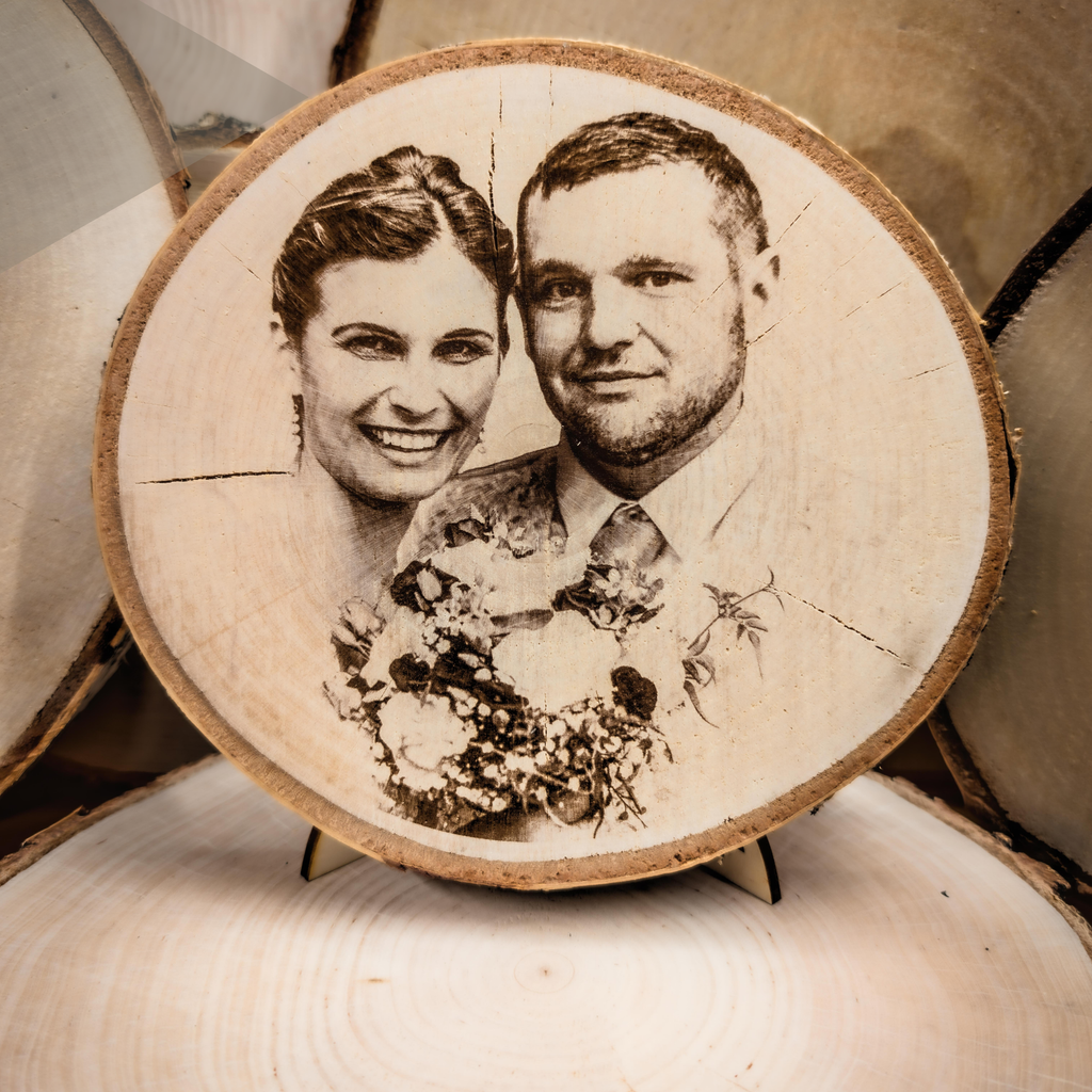 Personalisiert Baumscheibe - Fotogravur auf Holz verschiedene Größen