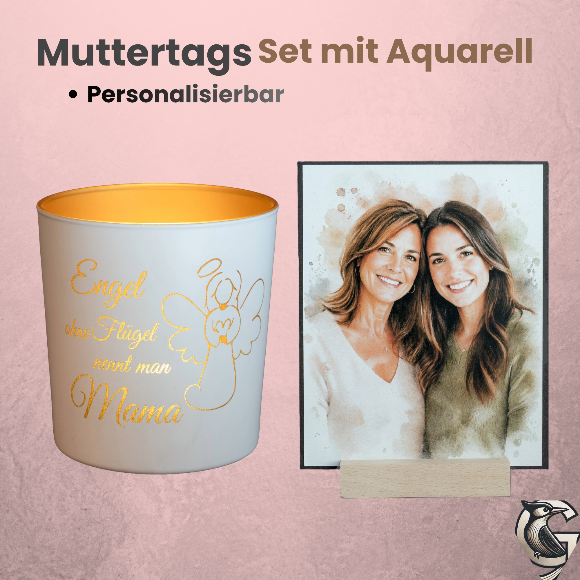 Muttertags-Set mit Windlicht & Aquarellbild