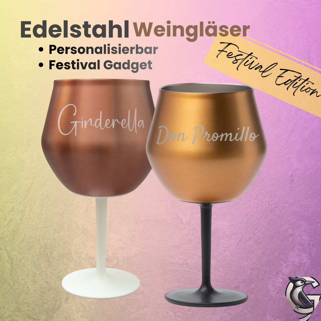 Edelstahl Glas Festival Edition – doppelwandig, bruchsicher & mit abnehmbarem Stiel