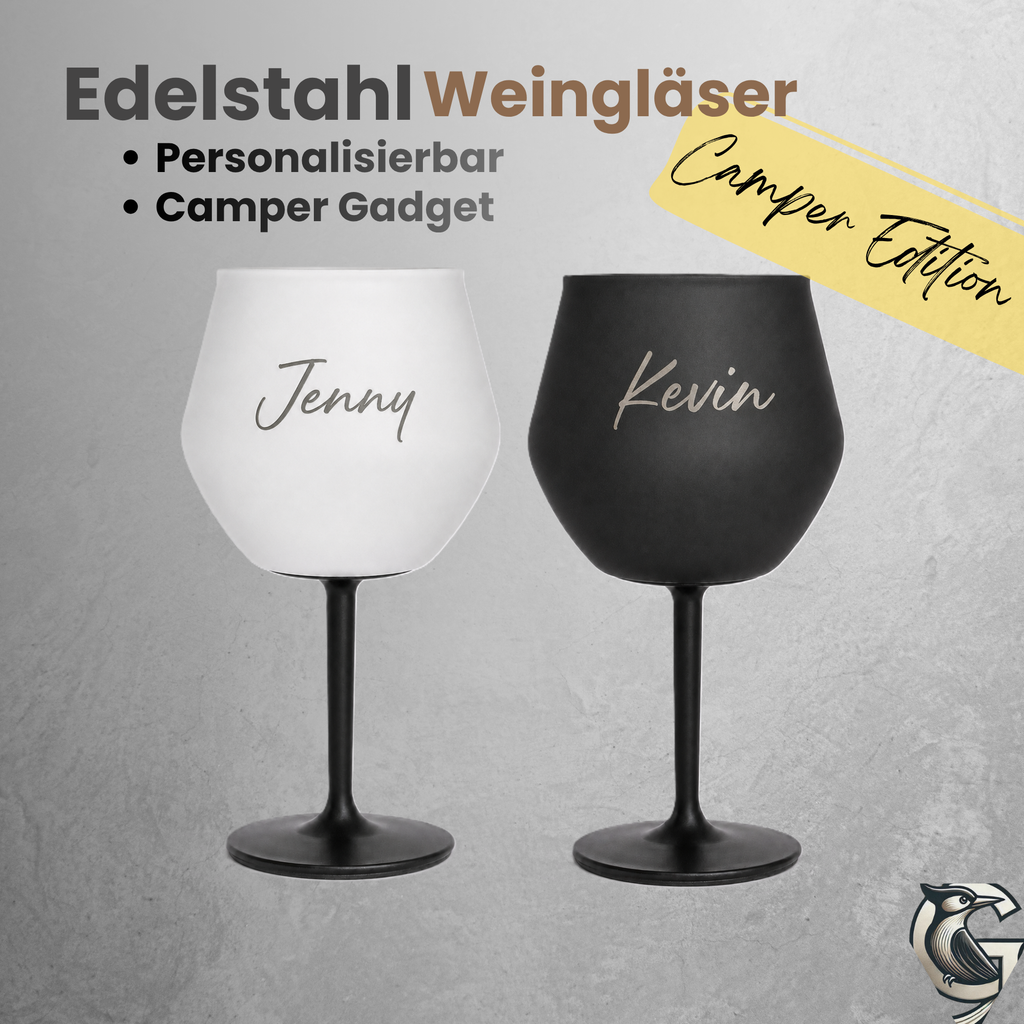 Edelstahl Weinglas für Camper – doppelwandig, bruchsicher & mit abnehmbarem Stiel