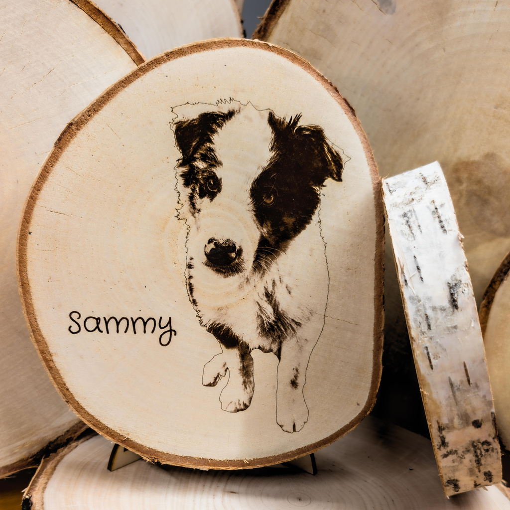 Personalisiert Baumscheibe - Fotogravur auf Holz verschiedene Größen