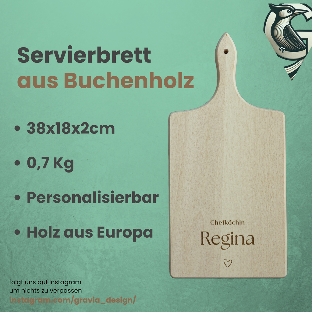 Personalisiertes Servierbrett „Chefköchin / Chefkoch“ mit Wunschname