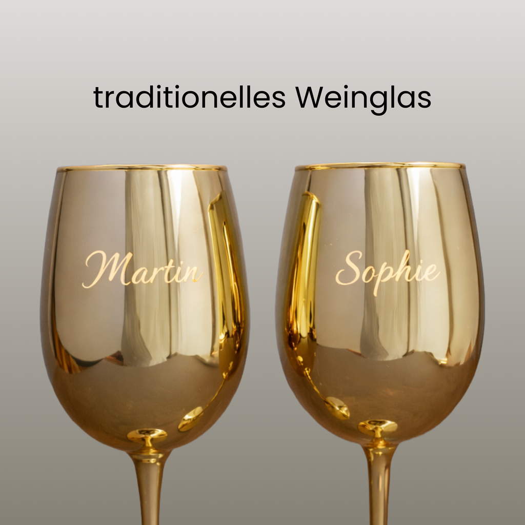 Geschenkset goldene Weingläser mit Geschenkverpackung, Blumenhalter und Karte