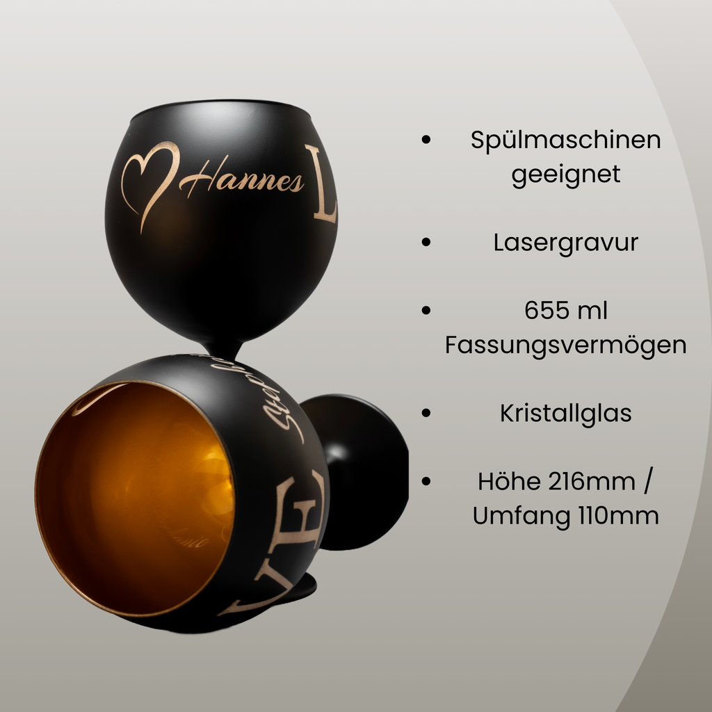 Personalisierte schwarze Weingläser 2er Set – Namensgravur, die Geschenkidee zum Valentinstag oder Hochzeitstag