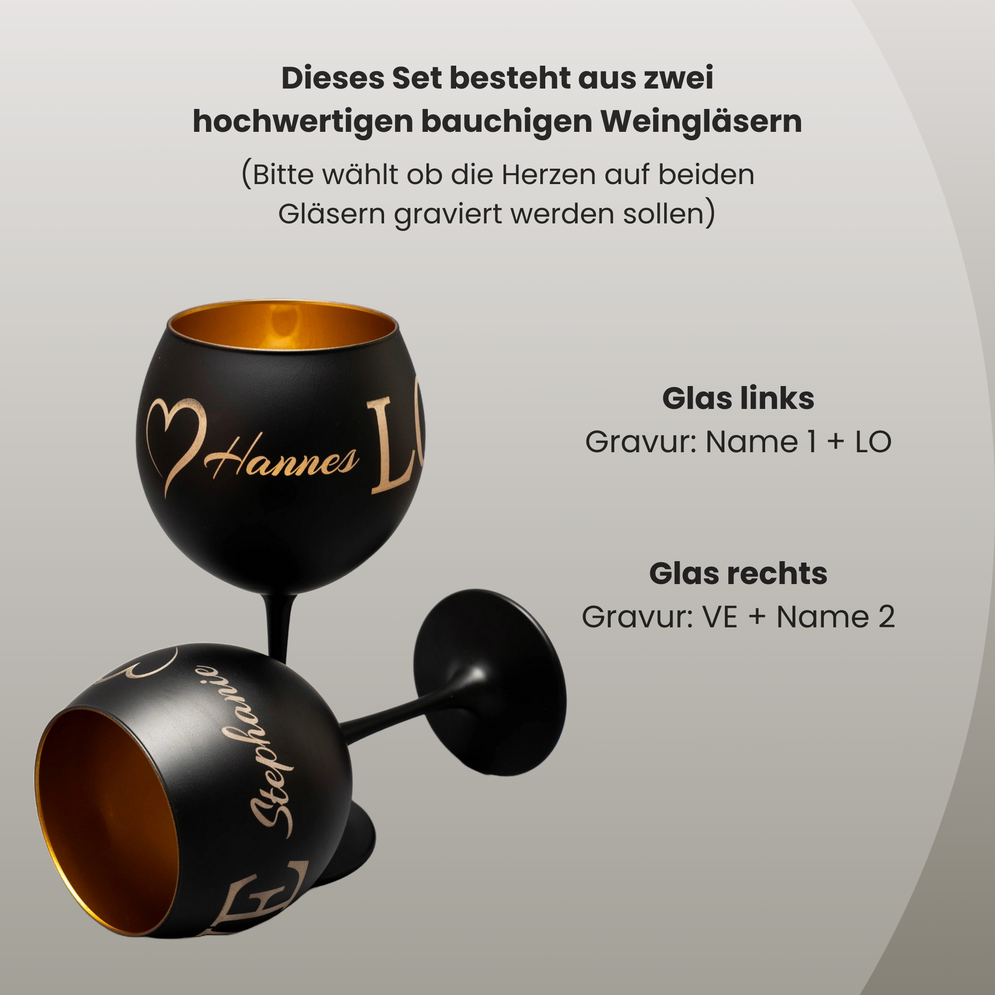 Personalisierte schwarze Weingläser 2er Set – Namensgravur