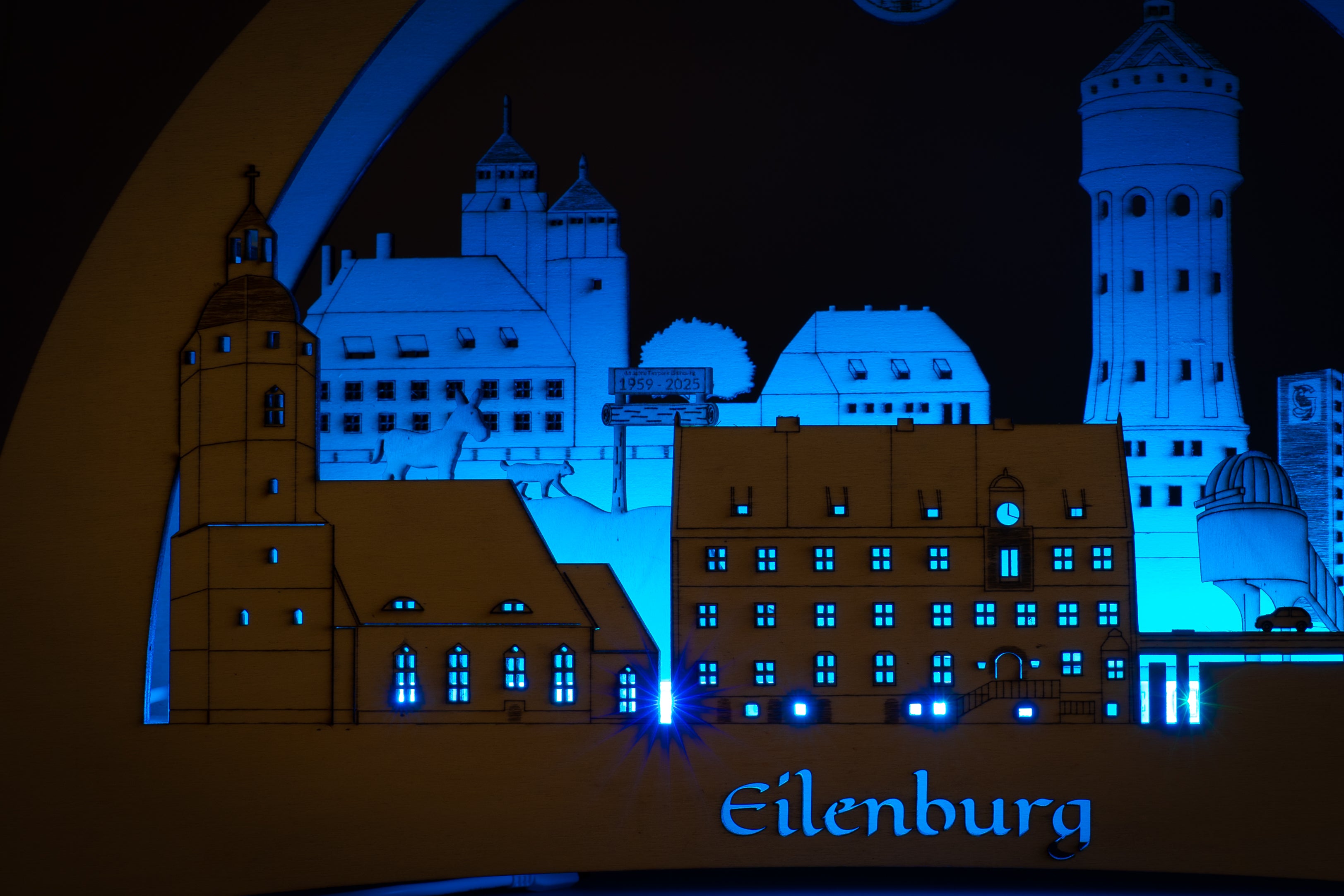 Eilenburger Schwibbogen mit bunter RGB Beleuchtung