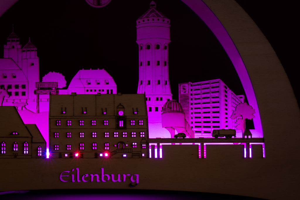 Eilenburger Schwibbogen mit bunter RGB Beleuchtung