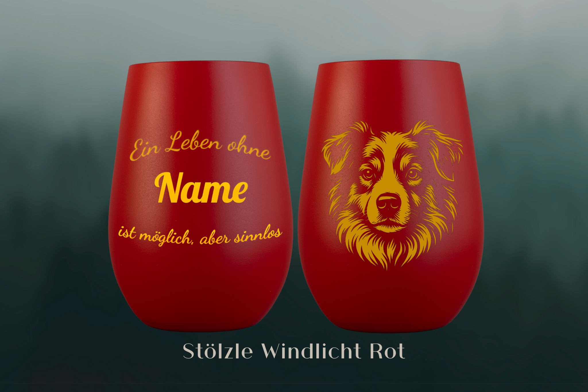 Stölzle Windlicht Rot mit Hundemotiv