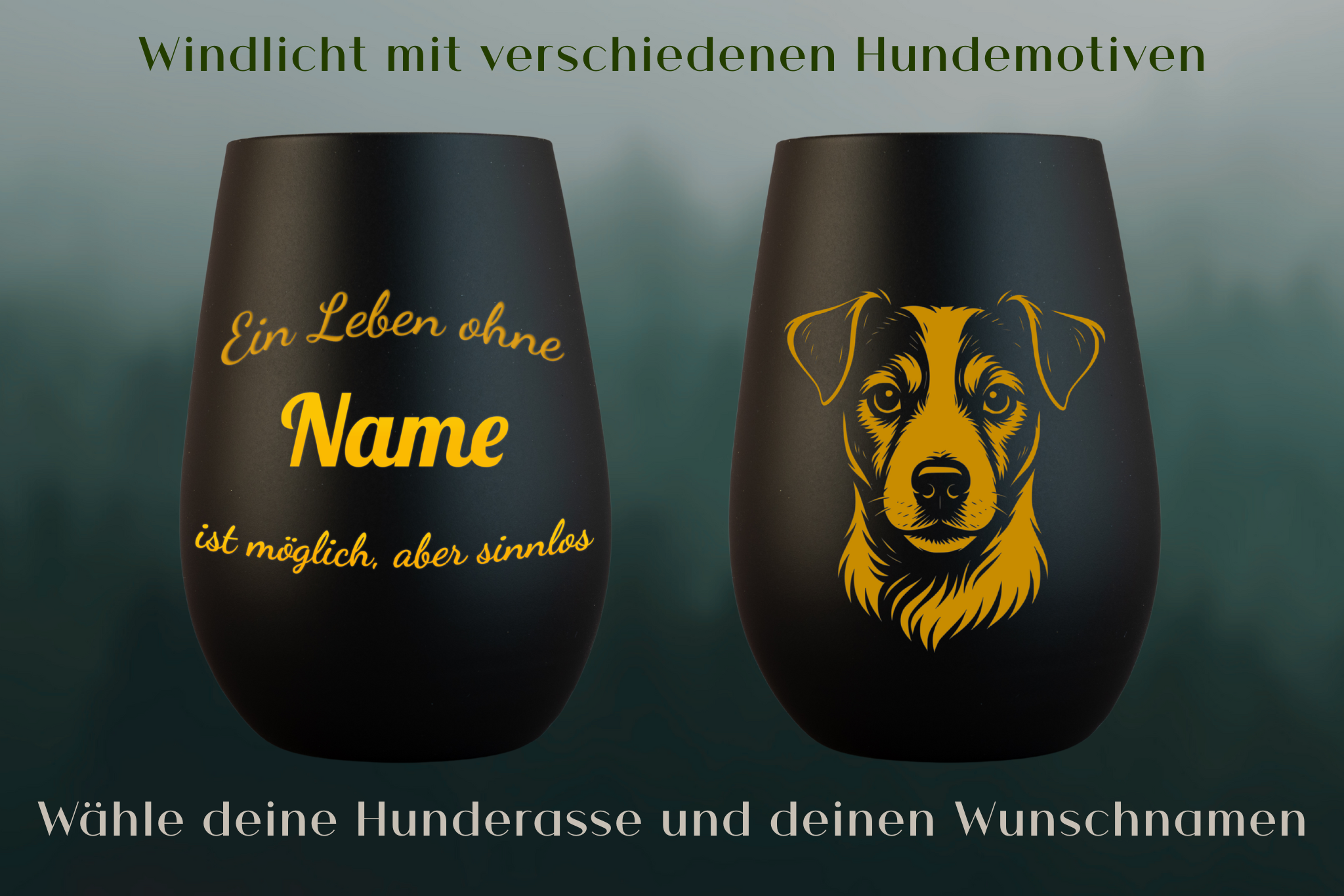 Stölzle Windlicht Schwarz mit Hundemotiv