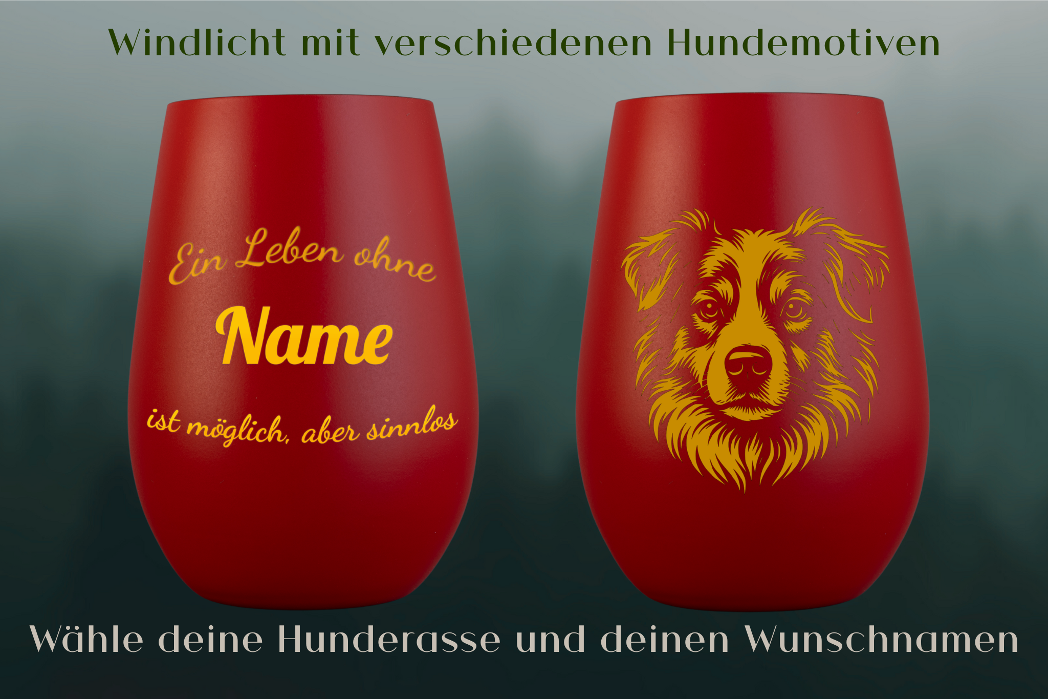 Stölzle Windlicht Rot mit Hundemotiv