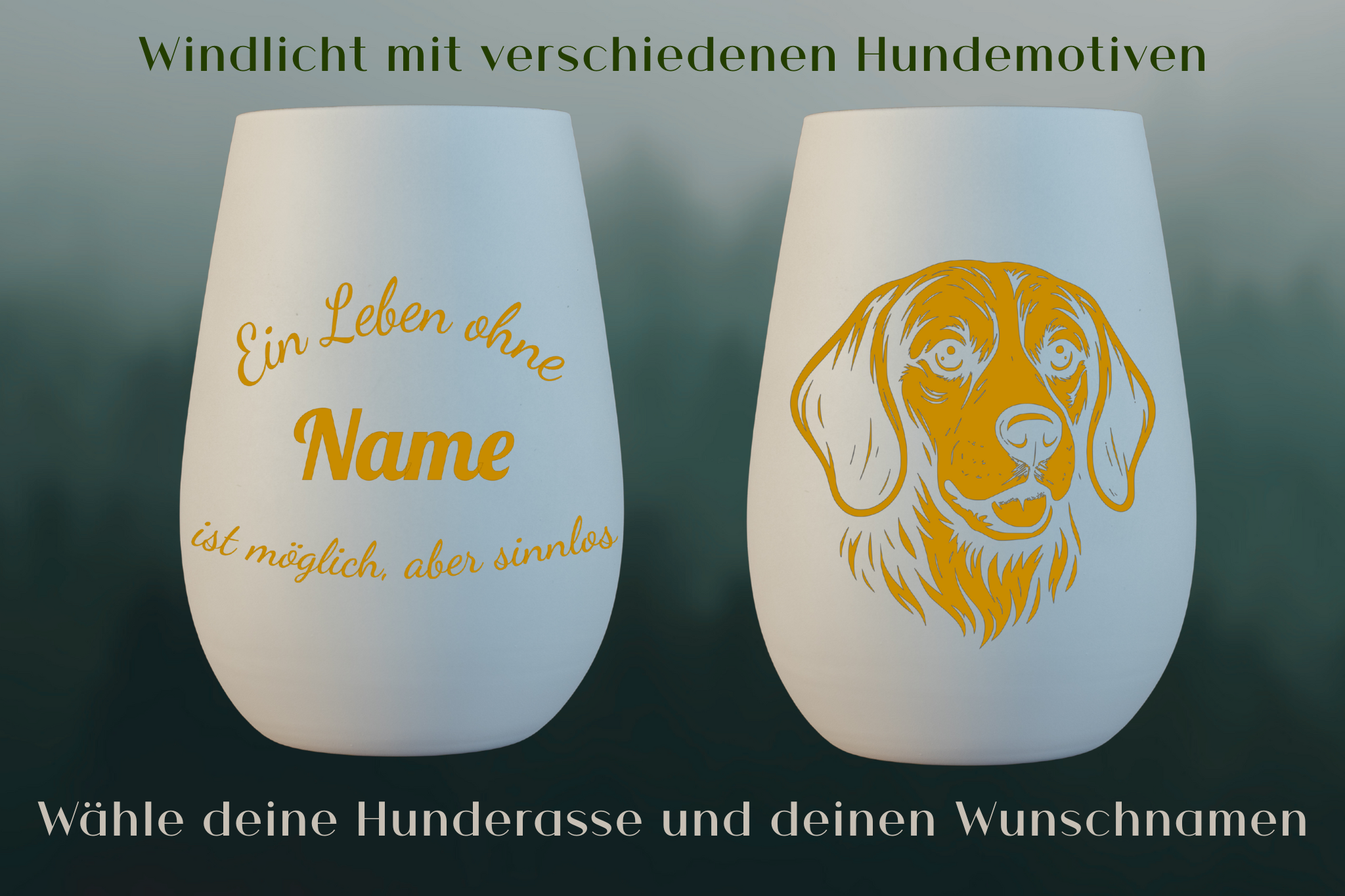 Stölzle Windlicht Weiß mit Hundemotiv