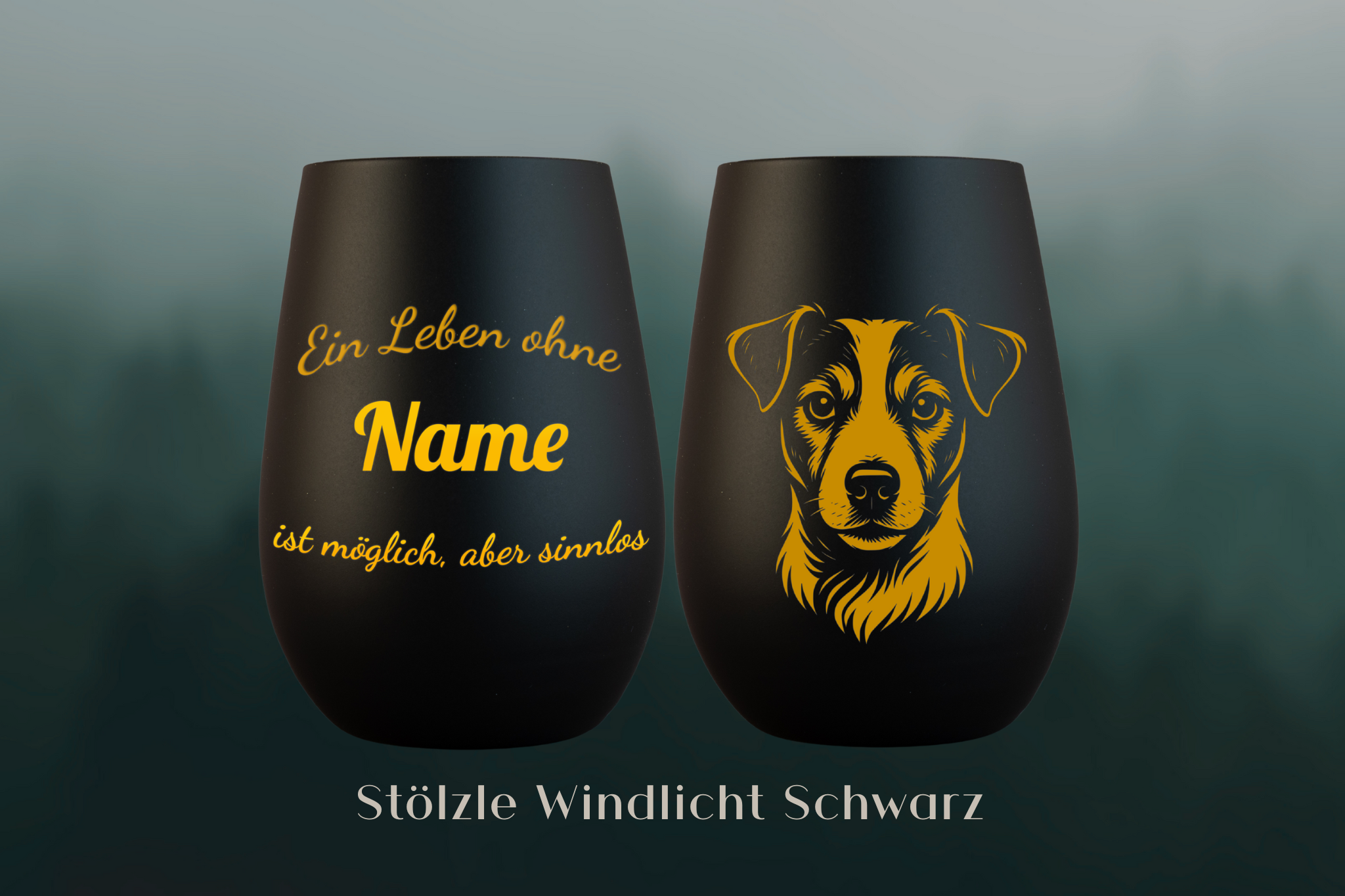 Stölzle Windlicht Schwarz mit Hundemotiv