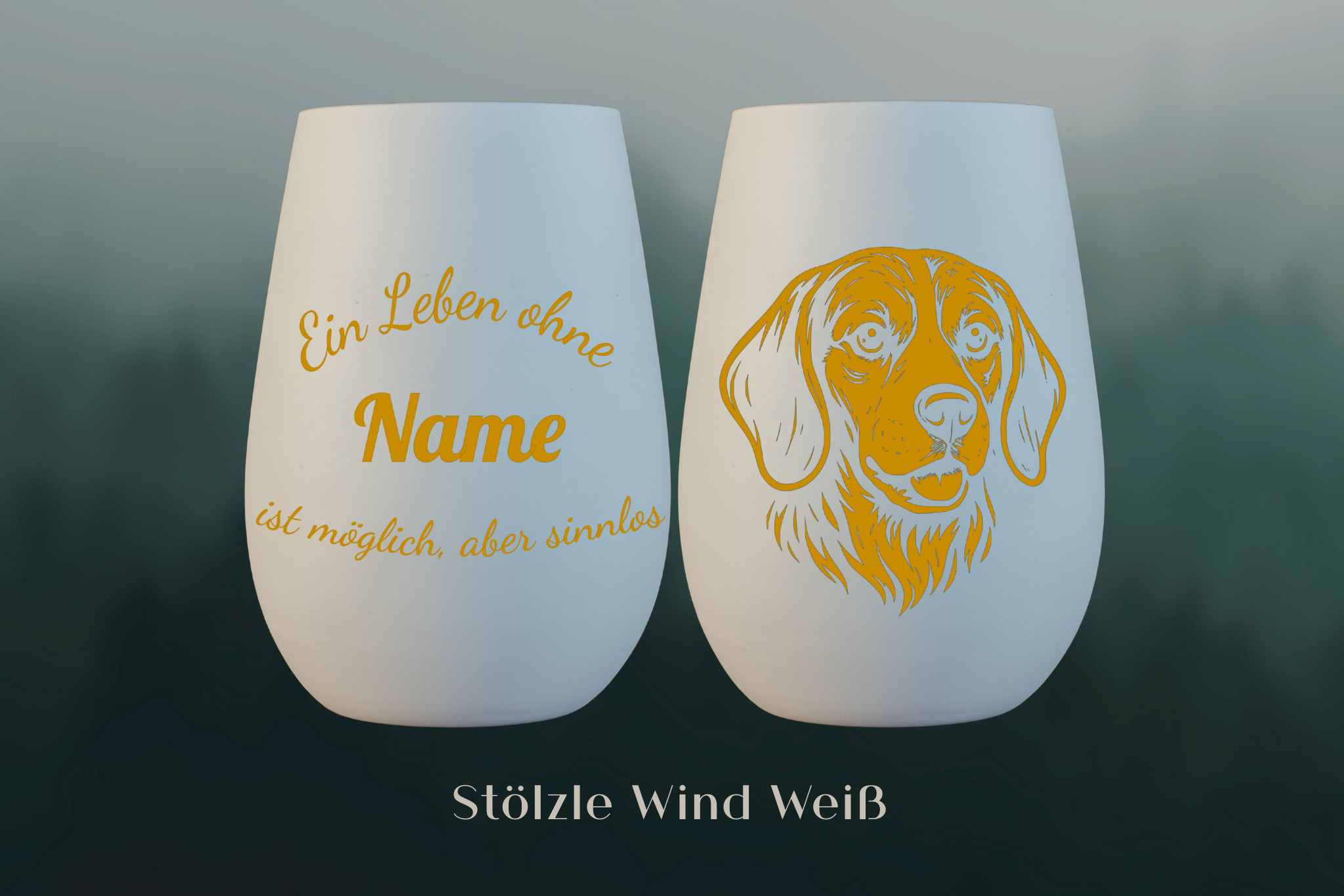 Stölzle Windlicht Weiß mit Hundemotiv